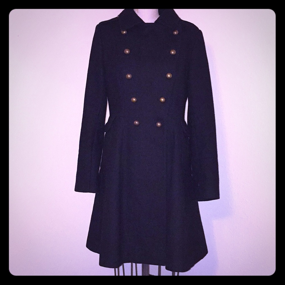 Black A-line flare Military Peacoat
